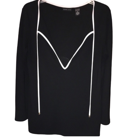 NEW YORK & COMPANY Pullover Tunic Top Black with White Trim & Tie String Size M - Picture 2 of 4